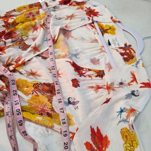 Michelle Morin For Anthropologie Blouse Sz M Floral Tiger Print Wrap Tie Waist - Picture 11 of 14